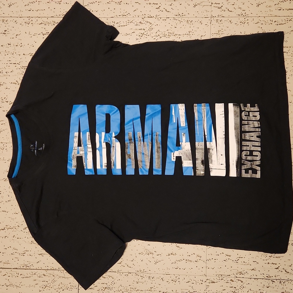 Armani Exchange Big Spell Out Logo T Shirt Black, Blue And Grey